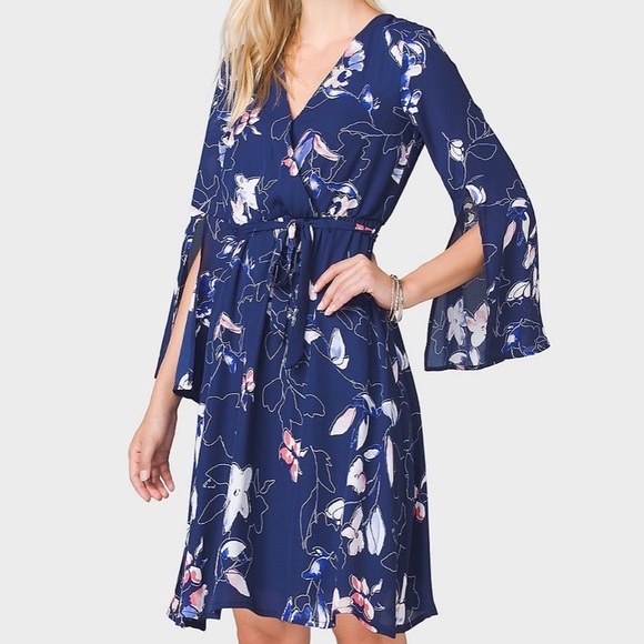 Dress Barn Dresses & Skirts - Dressbarn Belted Chiffon Floral Wrap Dress Sz 8